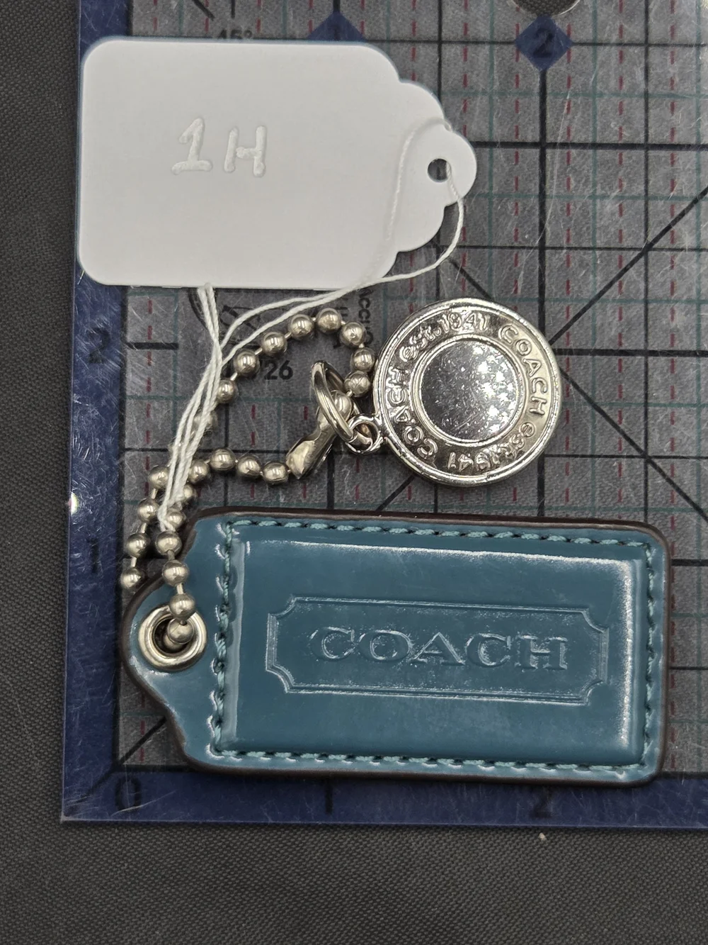 COACH Teal Leather Bag Charm Keychain